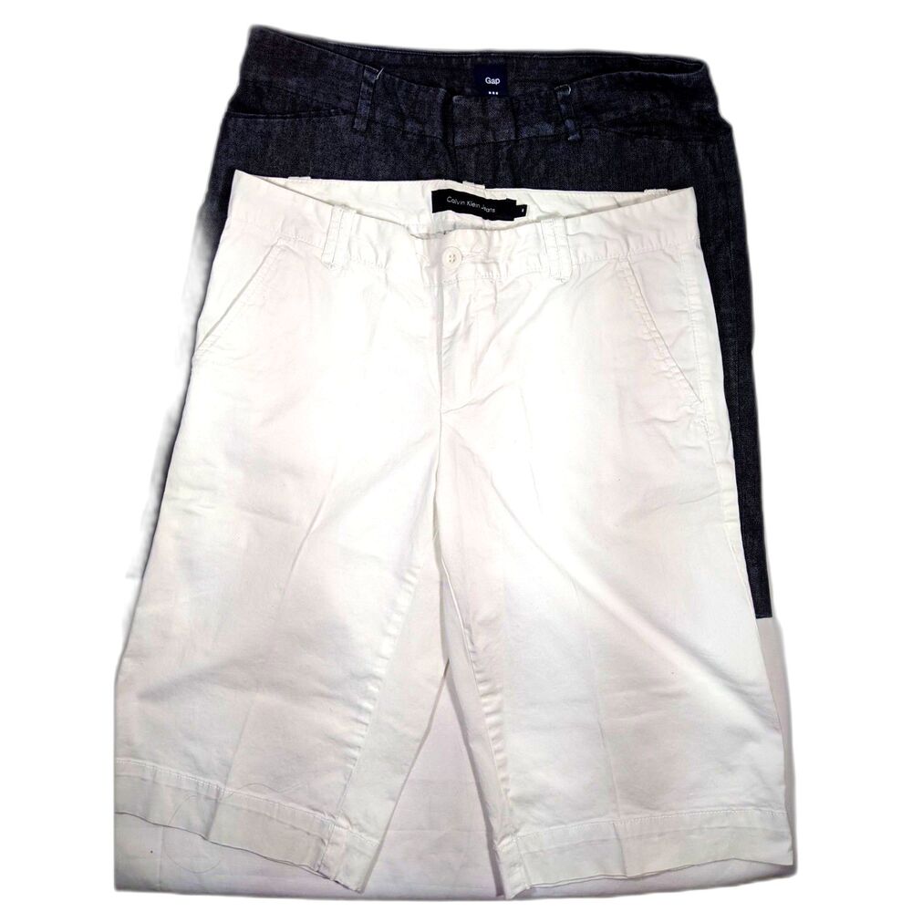 2 Bermuda Shorts White Calvin Klein Denim Gap Sz 8 Long Length Old Money Preppy